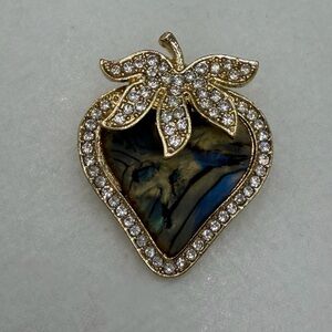 Gold and Blue Gemstone Strawberry Brooch